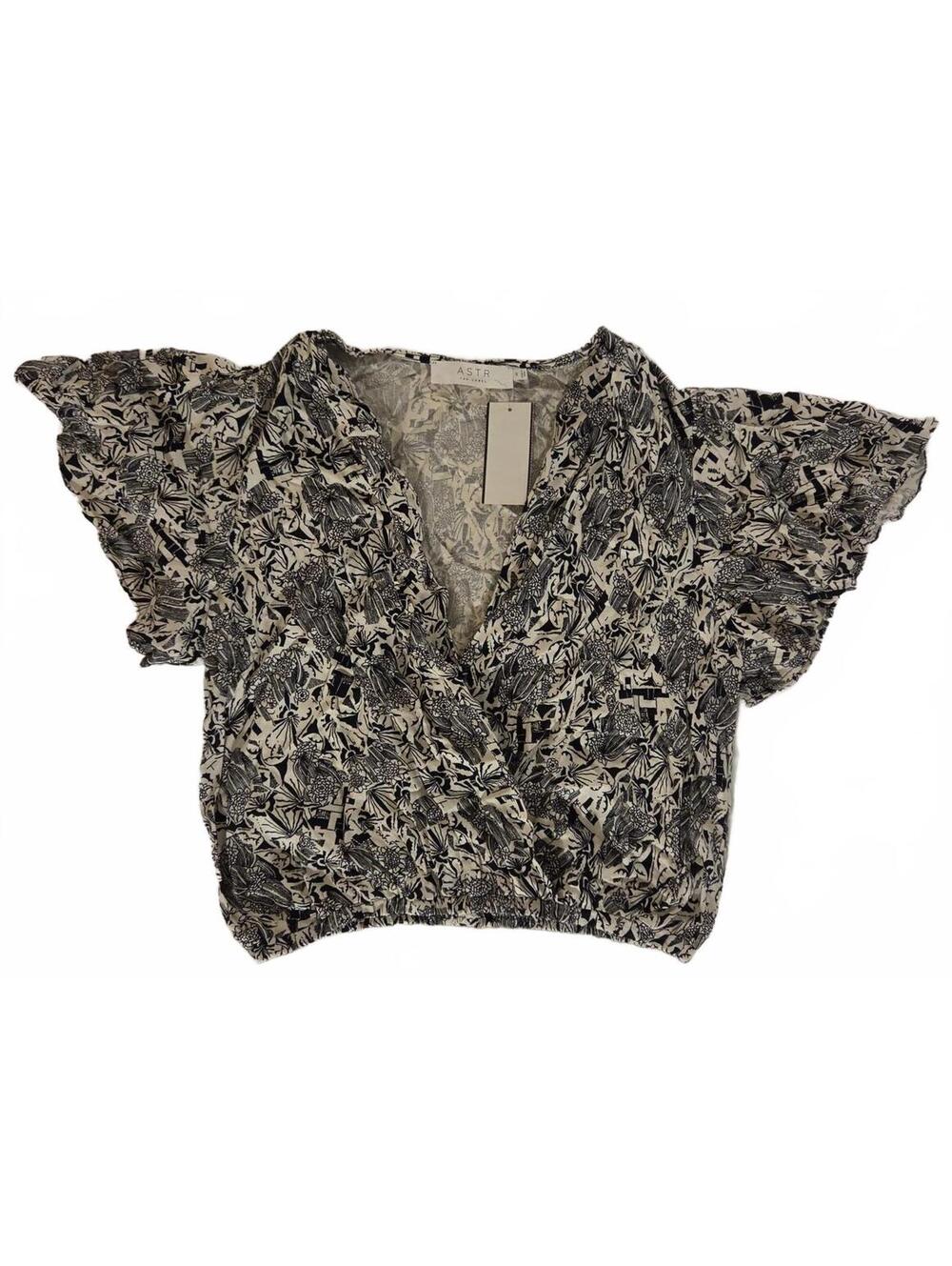 ASTR The Label Black and White Collage Print Crop Top Size M